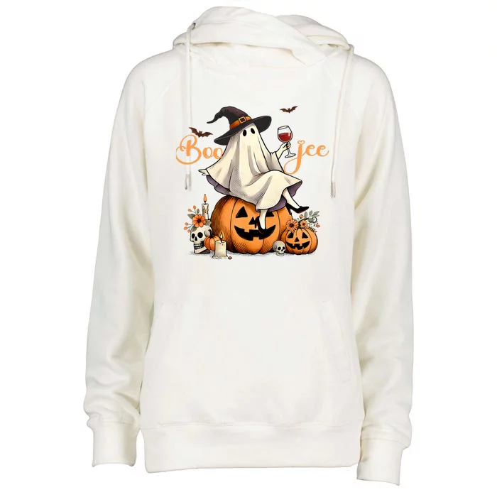 Boo Jee Ghost Ice Coffee Coquette Bow Halloween Womens Funnel Neck Pullover Hood