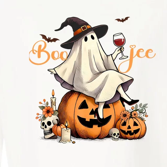 Boo Jee Ghost Ice Coffee Coquette Bow Halloween Cropped Pullover Crew