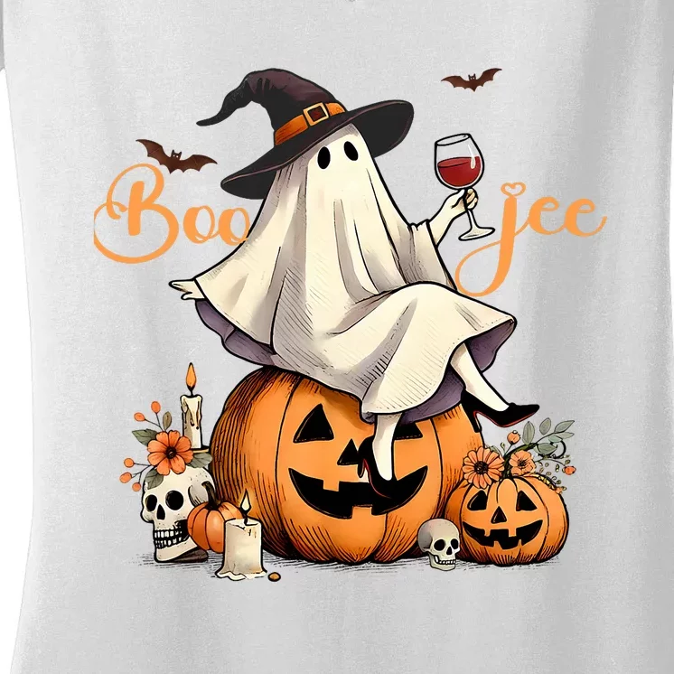 Boo Jee Ghost Ice Coffee Coquette Bow Halloween Women's V-Neck T-Shirt