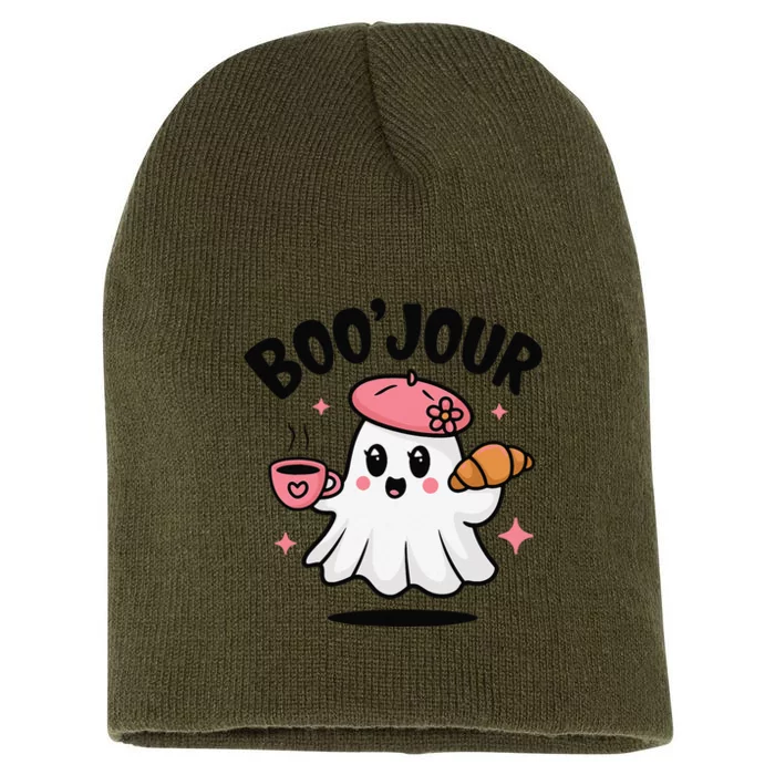 Boo Jour Ghost French Teacher Vintage Teacherlife Groovy Short Acrylic Beanie