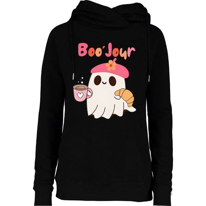 Boo Jour Ghost French Teacher Vintage Teacherlife Groovy Gift Womens Funnel Neck Pullover Hood