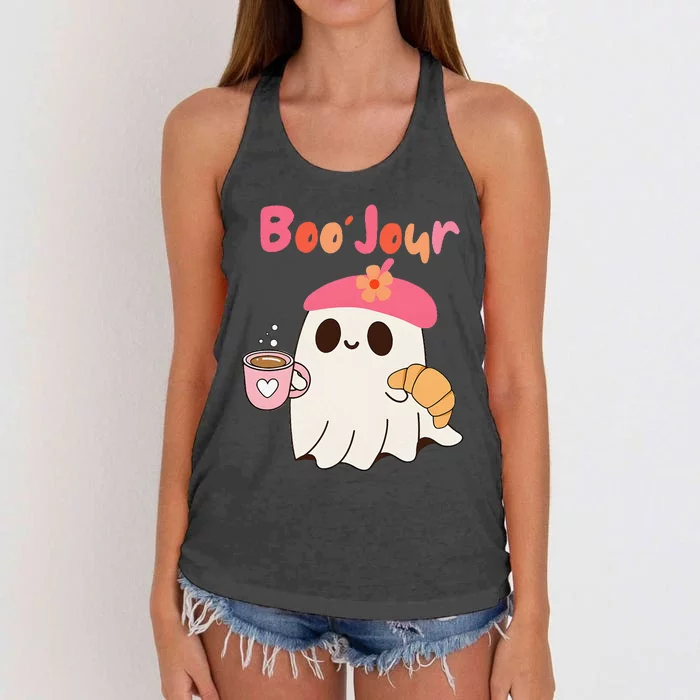 Boo Jour Ghost French Teacher Vintage Teacherlife Groovy Gift Women's Knotted Racerback Tank