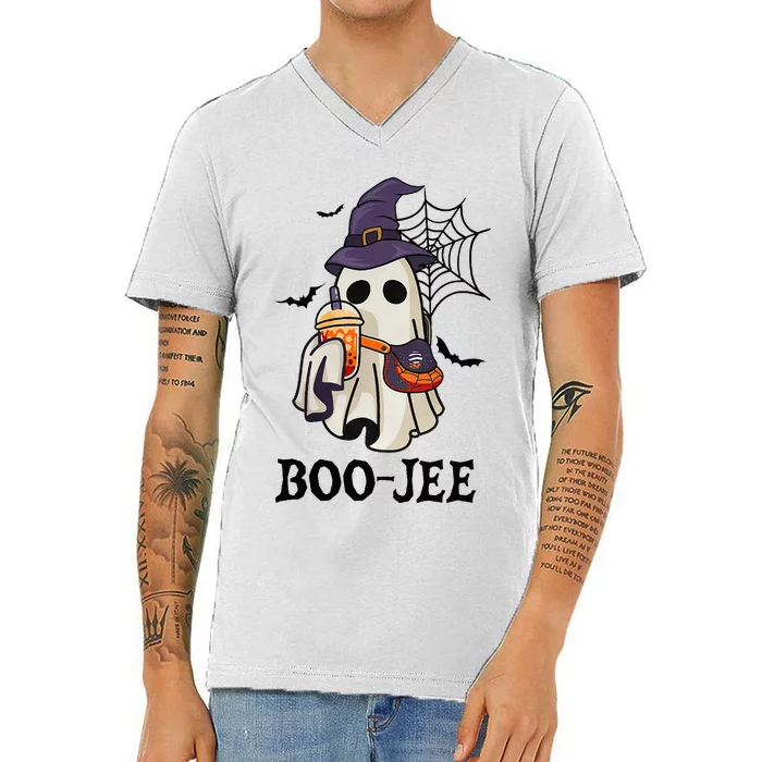 Boo Jee Halloween Spooky Season Cute Ghost Boujee Boogee V-Neck T-Shirt