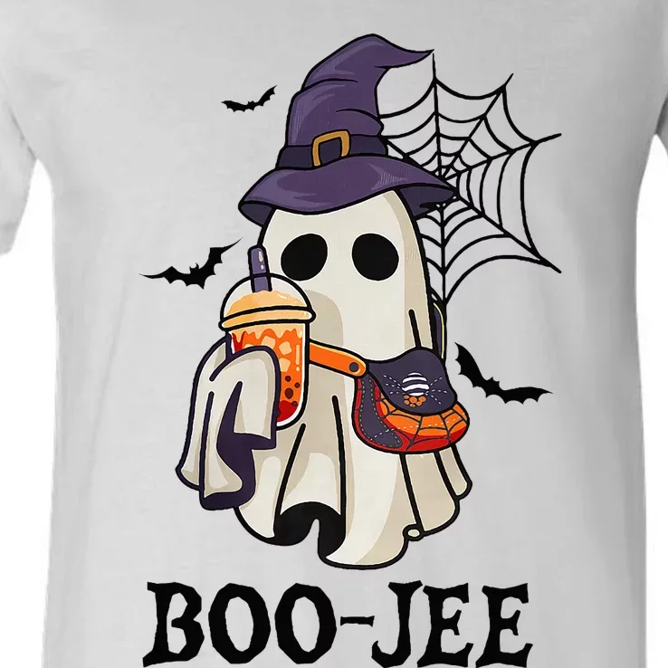 Boo Jee Halloween Spooky Season Cute Ghost Boujee Boogee V-Neck T-Shirt