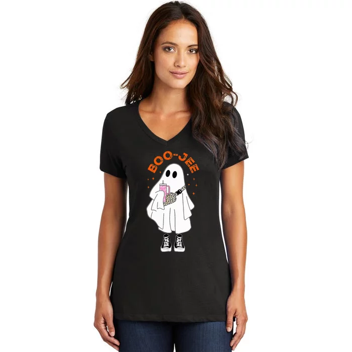 Boo Jee Halloween Boo Jee Boujee Cute Boo Ghost Spooky Women's V-Neck T-Shirt