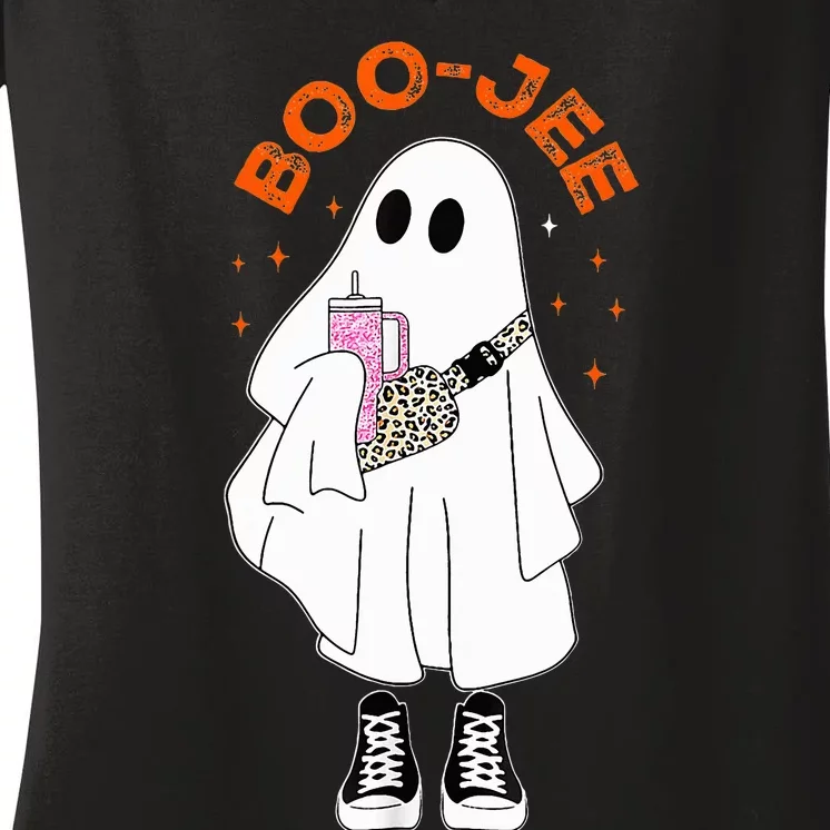 Boo Jee Halloween Boo Jee Boujee Cute Boo Ghost Spooky Women's V-Neck T-Shirt