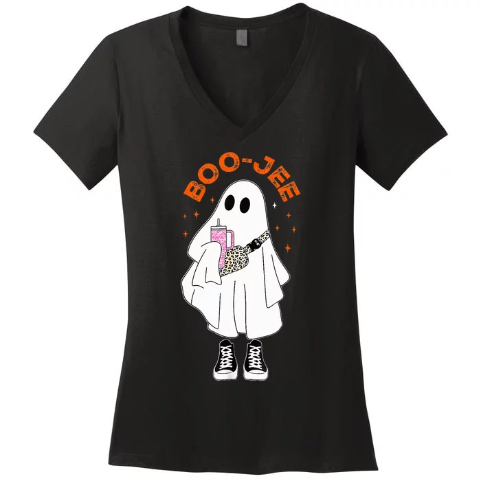 Boo Jee Halloween Boo Jee Boujee Cute Boo Ghost Spooky Women's V-Neck T-Shirt