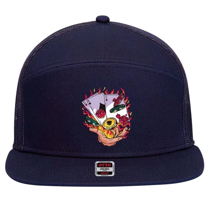 Black Jack Hand Poker 7 Panel Mesh Trucker Snapback Hat