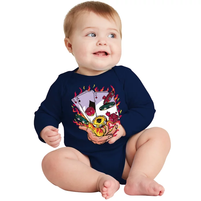 Black Jack Hand Poker Baby Long Sleeve Bodysuit