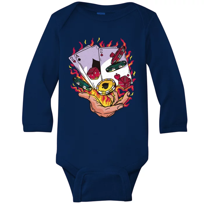 Black Jack Hand Poker Baby Long Sleeve Bodysuit