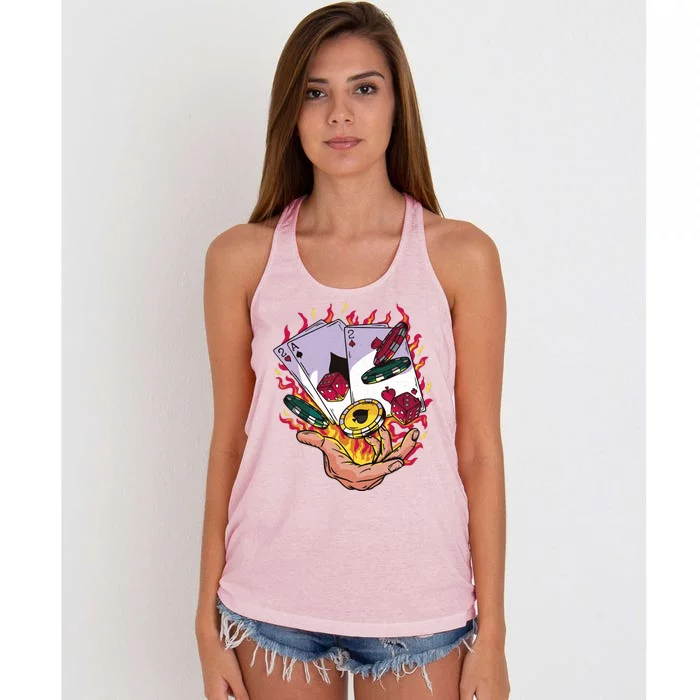 Black Jack Hand Poker Women's Knotted Racerback Tank