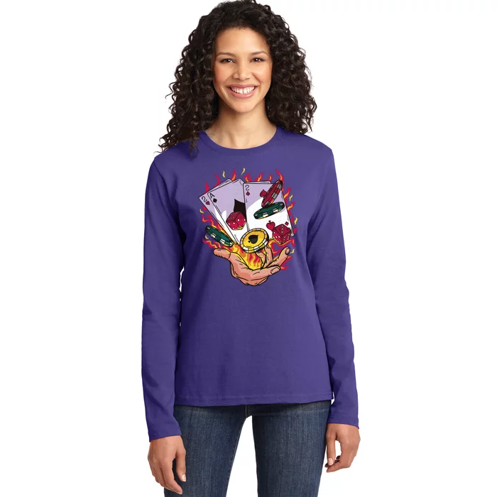 Black Jack Hand Poker Ladies Long Sleeve Shirt