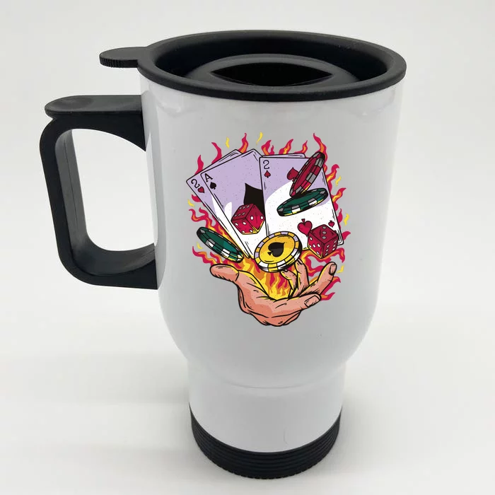 Black Jack Hand Poker Front & Back Stainless Steel Travel Mug