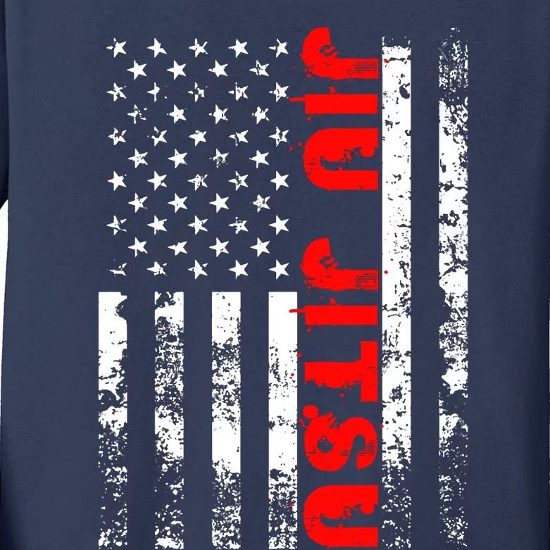 Brazilian Jiu Jitsu American Flag US Sports Kids Long Sleeve Shirt