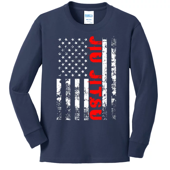 Brazilian Jiu Jitsu American Flag US Sports Kids Long Sleeve Shirt