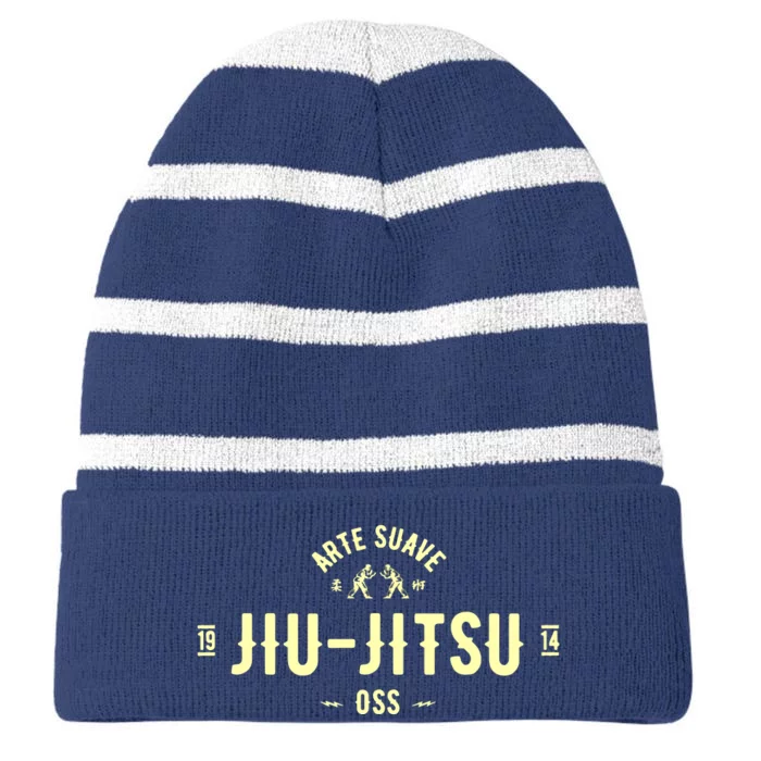 Brazilian Jiu Jitsu Arte Suave Oss BJJ Striped Beanie with Solid Band