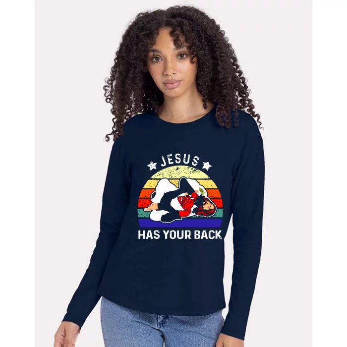 Brazilian Jiu Jitsu Jesus Has Your Back Womens Cotton Relaxed Long Sleeve T-Shirt