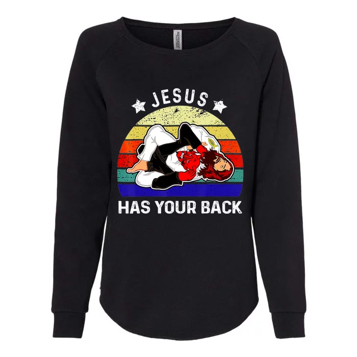 Brazilian Jiu Jitsu Jesus Jesus Has Your Back Womens California Wash Sweatshirt