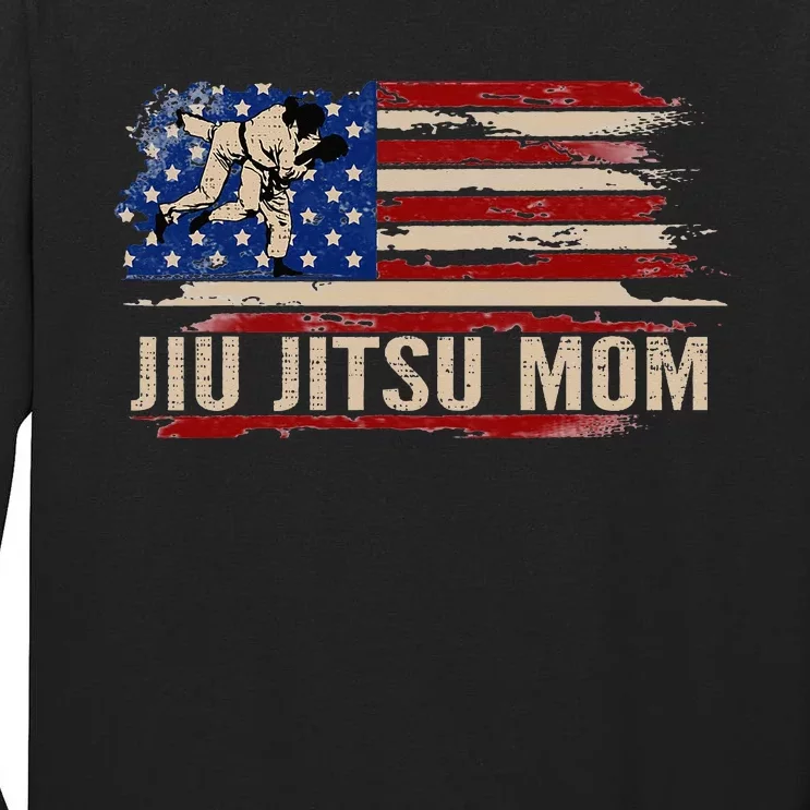 Bjj Jiujitsu Mom American Usa Flag Sports Tall Long Sleeve T-Shirt