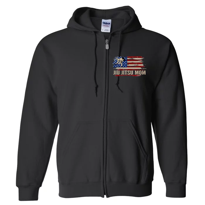 Bjj Jiujitsu Mom American Usa Flag Sports Full Zip Hoodie