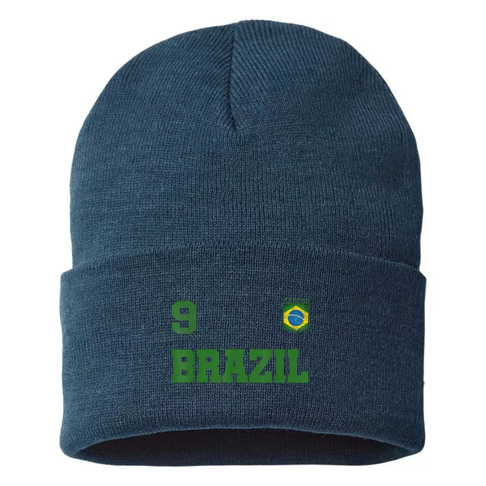 Brazil Jersey Number Nine Brazilian Futebol Soccer Sustainable Knit Beanie