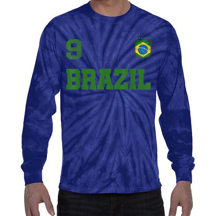 Brazil Jersey Number Nine Brazilian Futebol Soccer Tie-Dye Long Sleeve Shirt