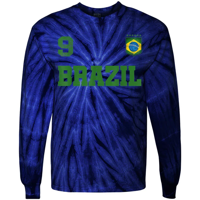 Brazil Jersey Number Nine Brazilian Futebol Soccer Tie-Dye Long Sleeve Shirt