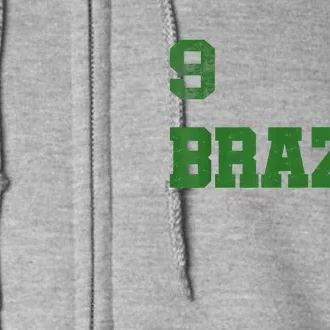 Brazil Jersey Number Nine Brazilian Futebol Soccer Full Zip Hoodie