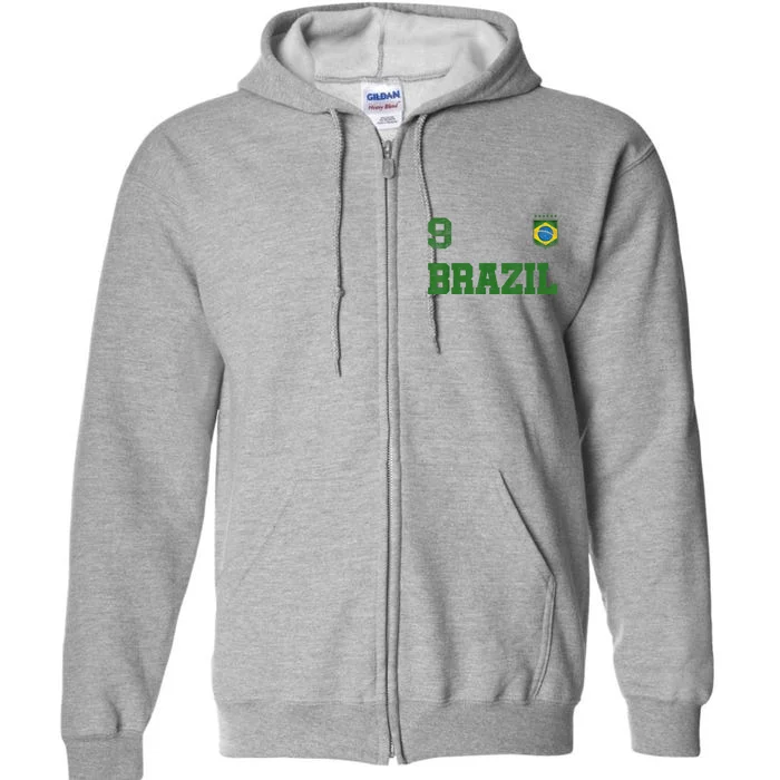 Brazil Jersey Number Nine Brazilian Futebol Soccer Full Zip Hoodie