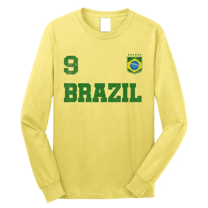 Brazil Jersey Number Nine Brazilian Futebol Soccer Long Sleeve Shirt