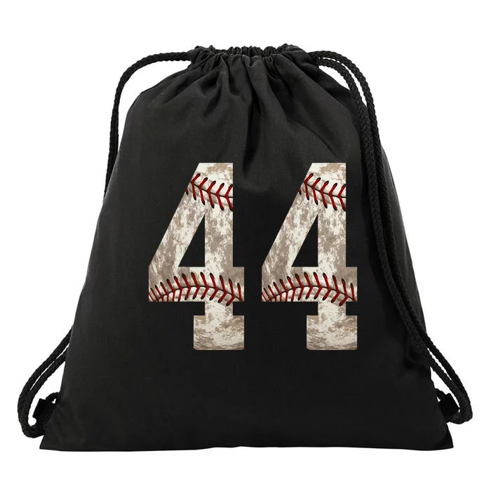 Baseball Jersey Number 44 Outfit Distressed Ball Design Drawstring Bag