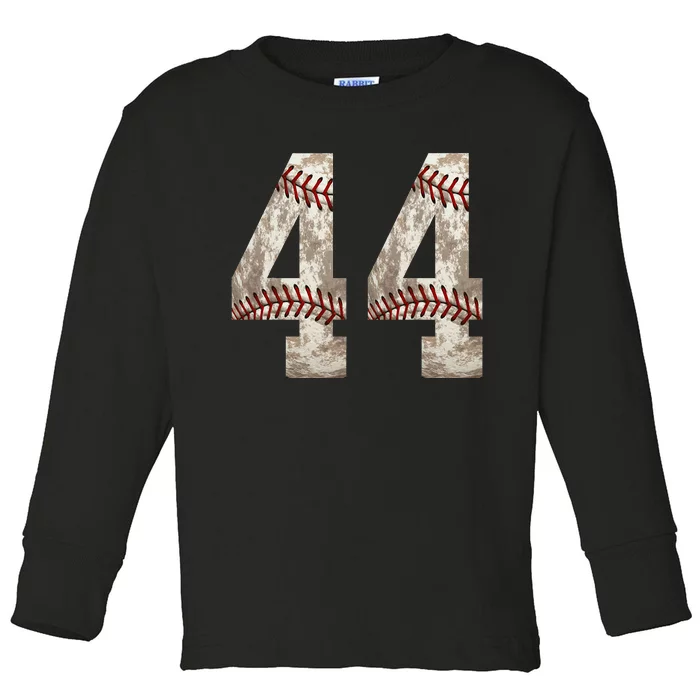 Baseball Jersey Number 44 Outfit Distressed Ball Design Toddler Long Sleeve Shirt