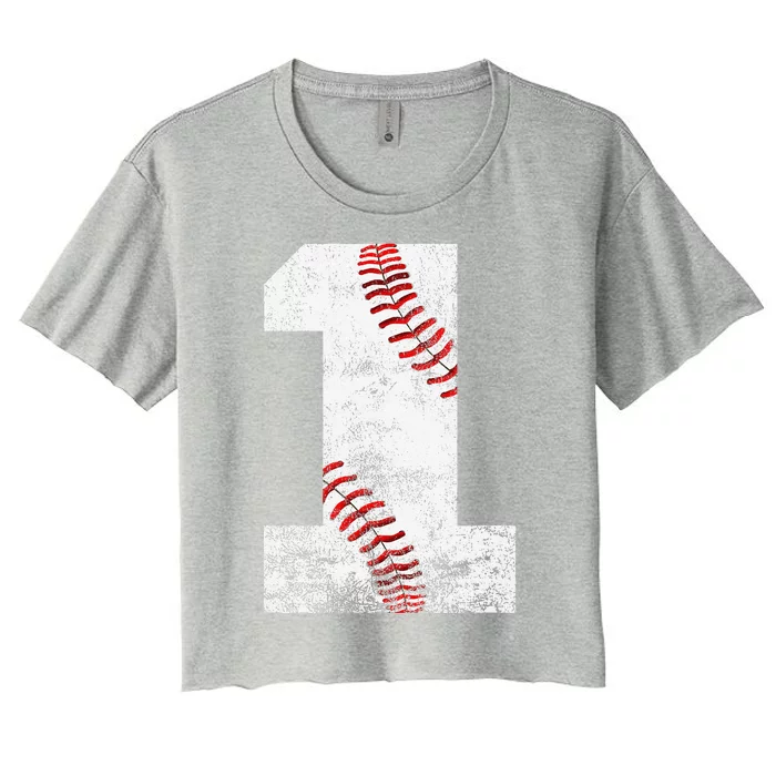 Baseball Jersey Number 1 Vintage 1st Birthday Women's Crop Top Tee