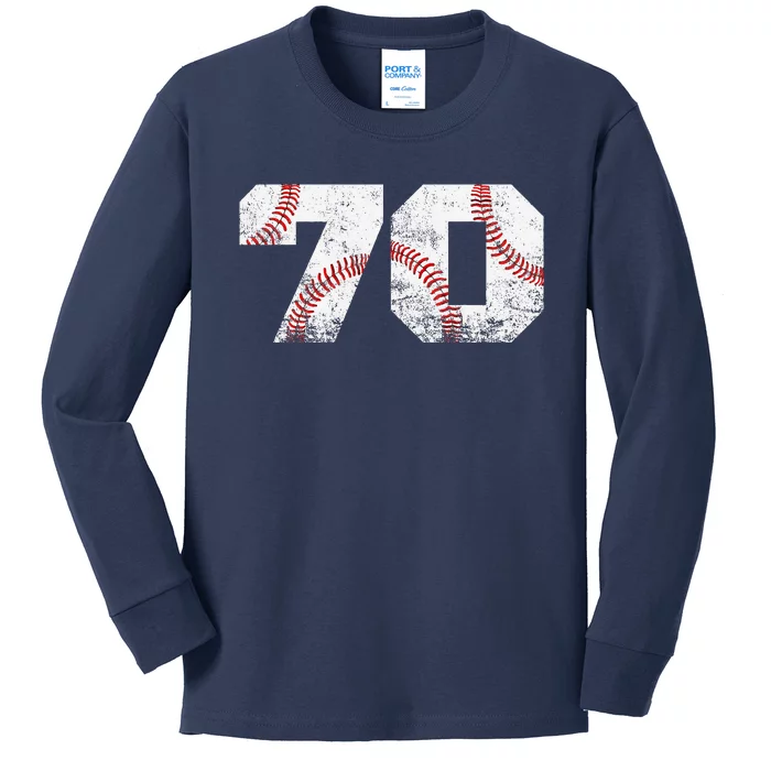 Baseball Jersey Number 70 Vintage 70th Birthday Kids Long Sleeve Shirt