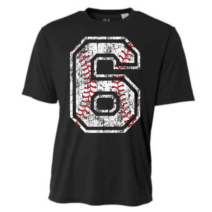 Baseball Jersey Number 6 Vintage Distressed 6th Birthday Cooling Performance Crew T-Shirt