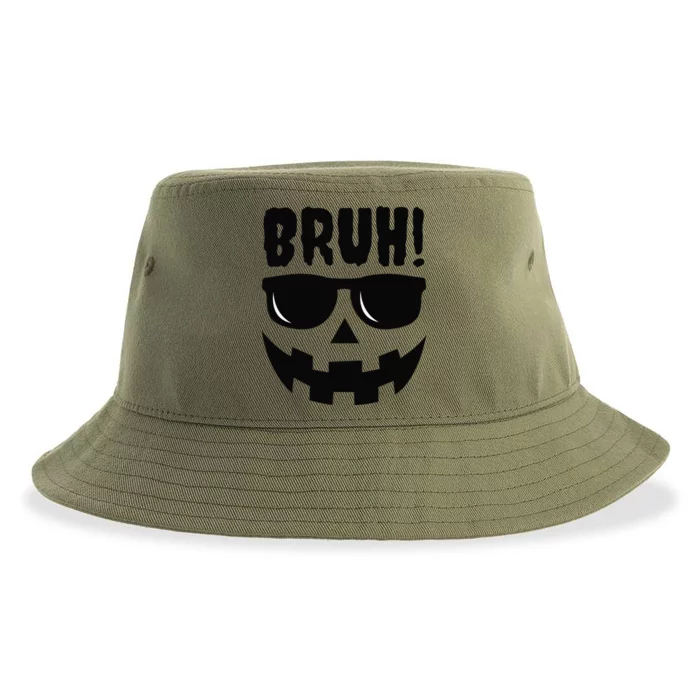 Bruh Jack O Lantern Pumpkin Face Hallowen Costume Sunglasses Sustainable Bucket Hat