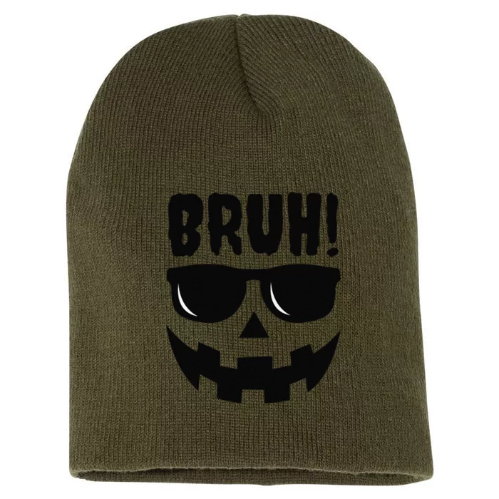 Bruh Jack O Lantern Pumpkin Face Hallowen Costume Sunglasses Short Acrylic Beanie