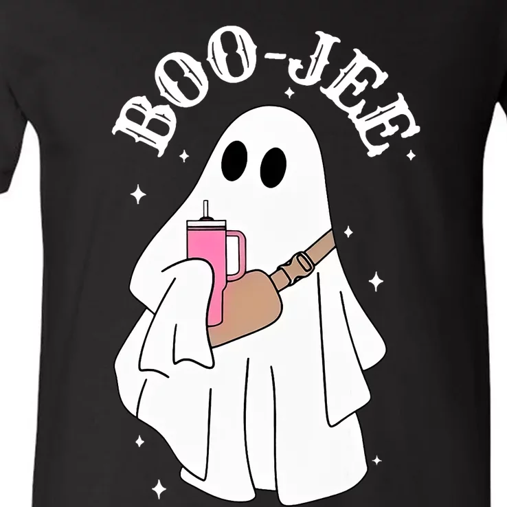 Boo Jee Spooky Season Cute Ghost Halloween Costume Boujee V-Neck T-Shirt