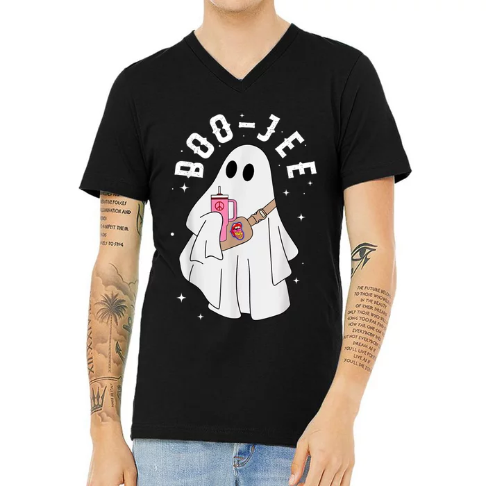 Boo Jee Spooky Season Cute Ghost Halloween Costume Boujee V-Neck T-Shirt