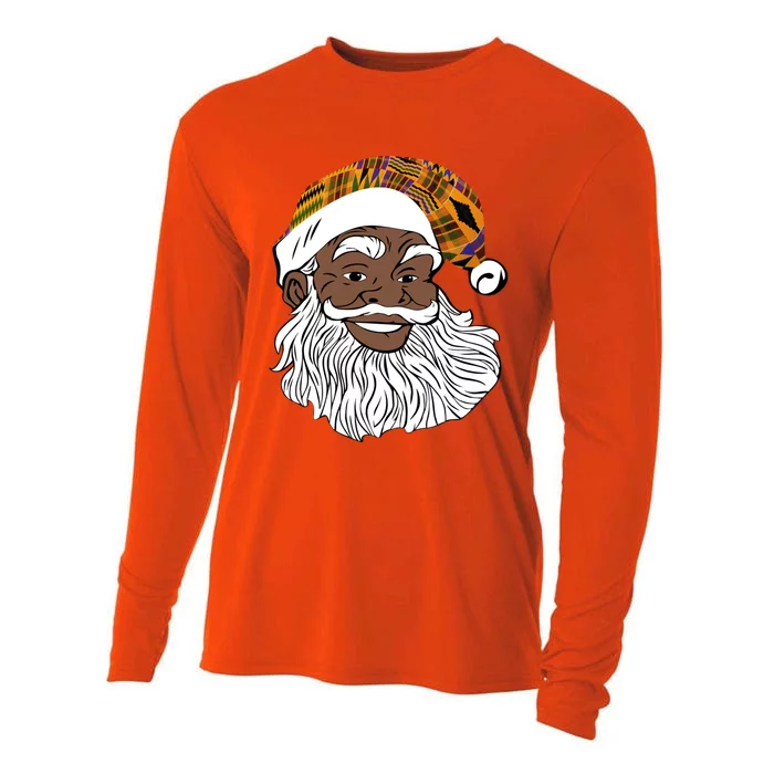 Black Jolly Santa African American Santa Kente Gift Cooling Performance Long Sleeve Crew