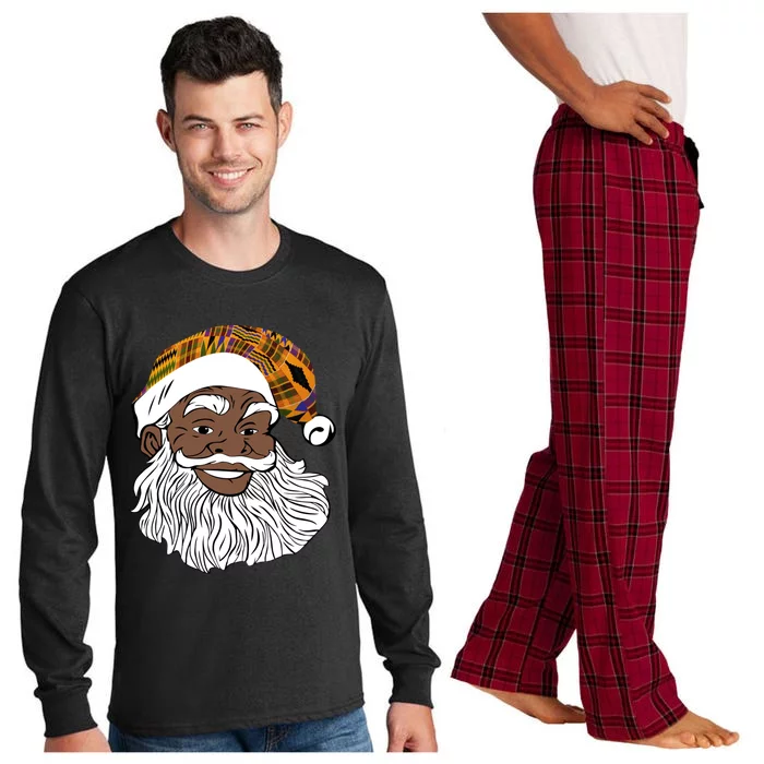 Black Jolly Santa African American Santa Kente Gift Long Sleeve Pajama Set