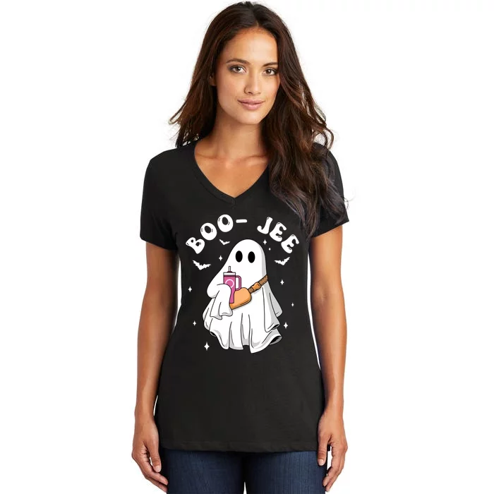 Boo Jee Spooky Season Cute Ghost Halloween Costume Boojee Women's V-Neck T-Shirt