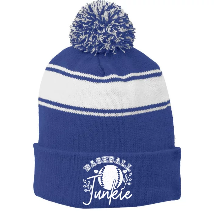 Baseball Junkie Sport Humor Funny Gift Stripe Pom Pom Beanie