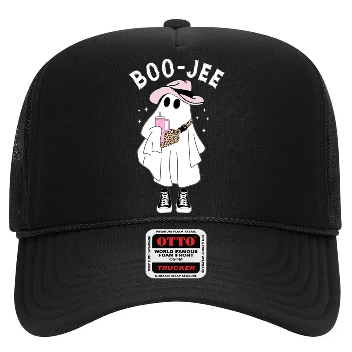 Boo Jee Spooky Season Cute Ghost Halloween Costume Boojee High Crown Mesh Trucker Hat