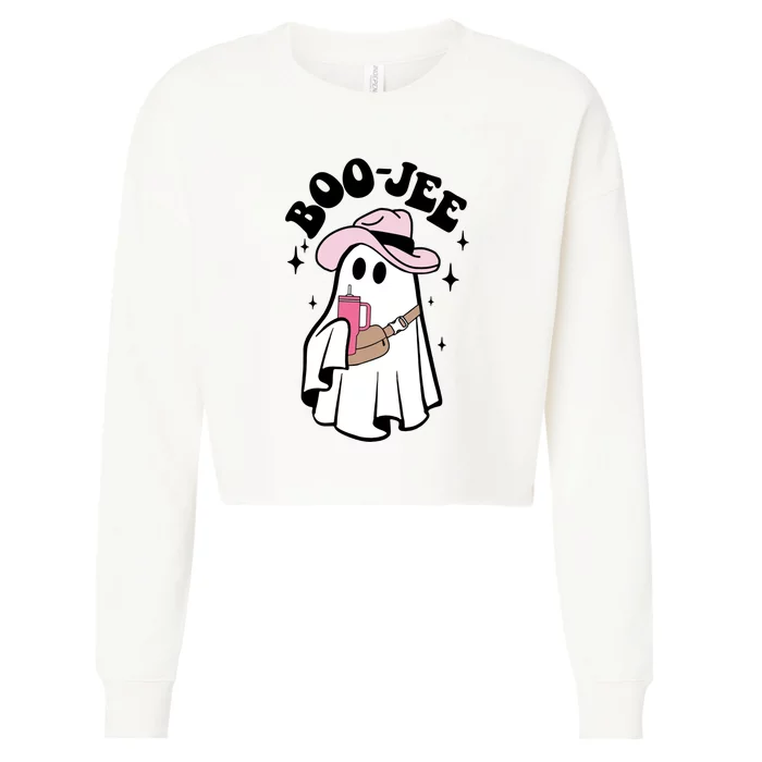 Boo Jee Spooky Season Cute Ghost Halloween Costume Boujee Cropped Pullover Crew