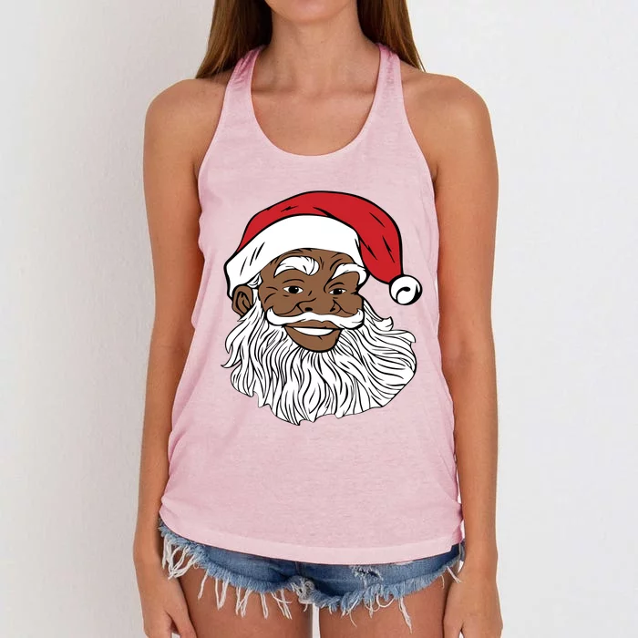 Black Jolly Santa Gift Fun African American Santa Women's Knotted Racerback Tank