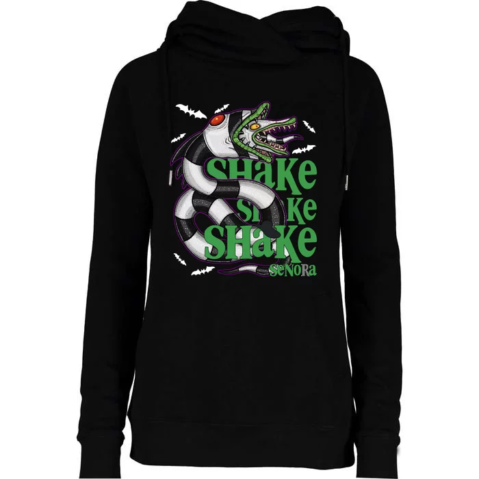 Beetle Juice Snake Shake Shake Senora Halloween Womens Funnel Neck Pullover Hood