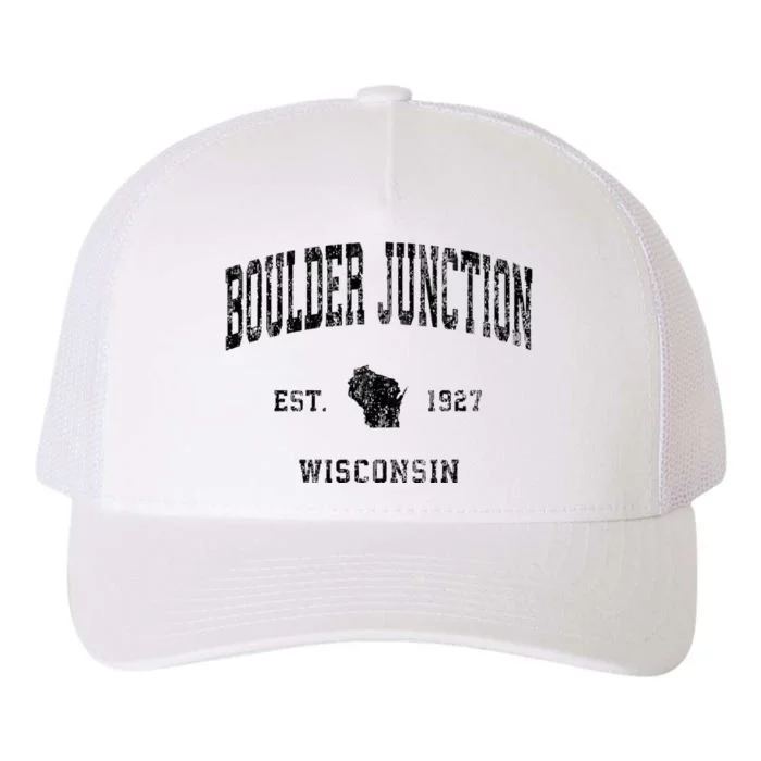 Boulder Junction Wisconsin Wi Vintage Athletic Black Sports Yupoong Adult 5-Panel Trucker Hat