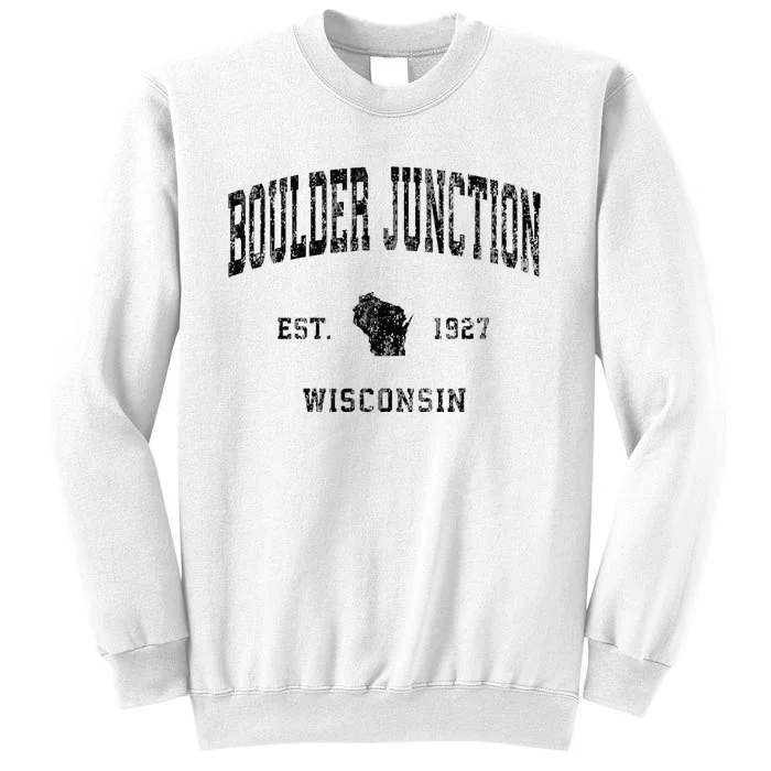 Boulder Junction Wisconsin Wi Vintage Athletic Black Sports Sweatshirt