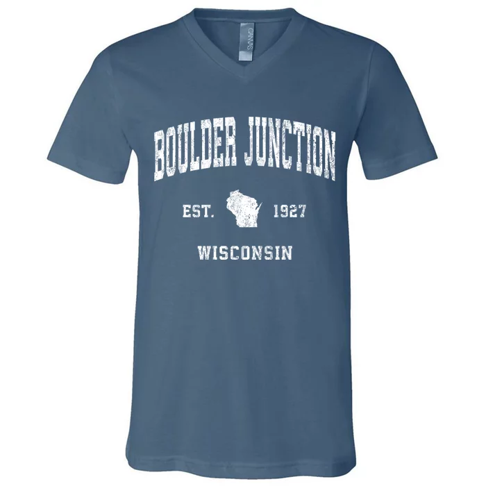 Boulder Junction Wisconsin Wi Vintage Athletic V-Neck T-Shirt